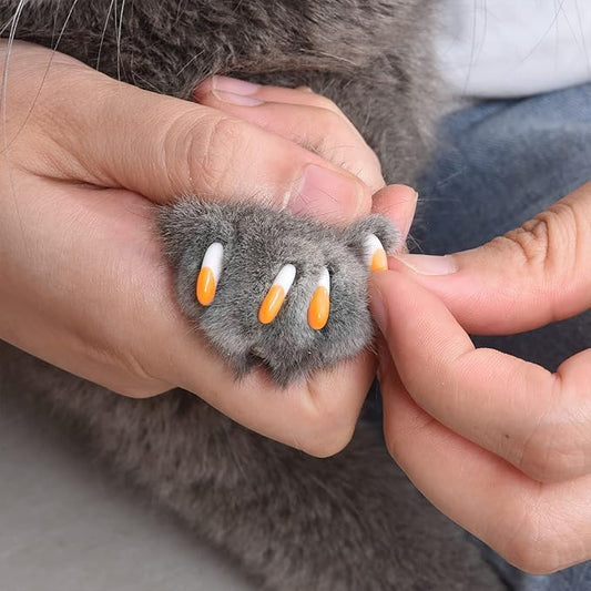 Kitty Caps Nail Caps for Cats, White with Orange & Clear with Blue Glitter - Safe, Stylish & Humane Alternative to Declawing Stops Snags & Scratches, Large (13 lbs or More), 40 Count - 3 Pack
