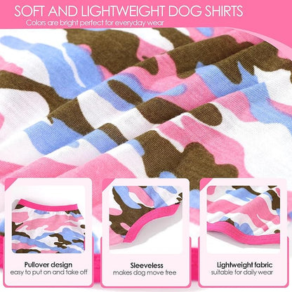 2 Pack Dog Shirt for Small Dogs Girl Boy Camouflage Puppy Clothes Pet T Shirts Dog Clothes for Small Dogs Cats Apparel (Pink Camouflage + Solid Color, Medium)