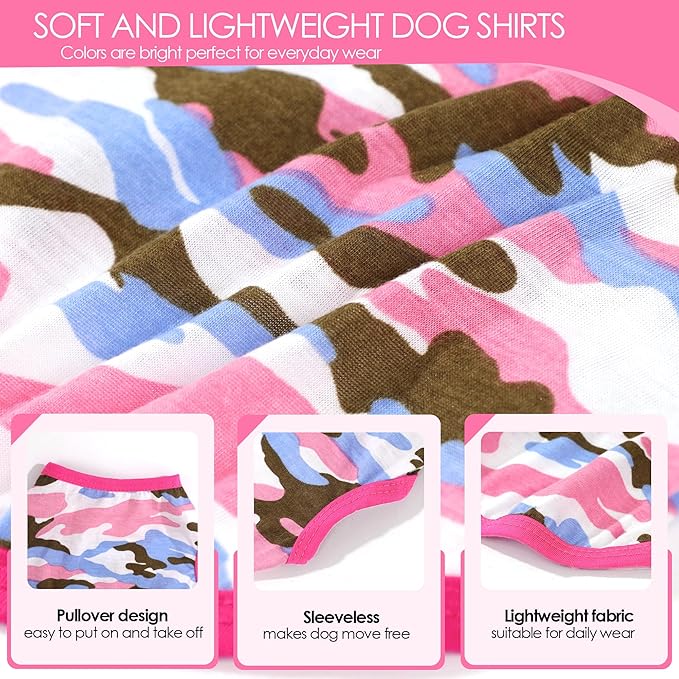 2 Pack Dog Shirts for Small Dogs Girl Boy Camouflage Puppy Clothes Pet T Shirts Dog Clothes for Small Dogs Cats Apparel (Pink Camouflage + Solid Color, Small)