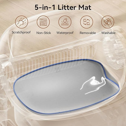 Thereye Automatic Litter Box, Open-Top Self Cleaning Litter Box with APP Control, Safety Sensors and 10L Large Waste Bin, Smart Auto Litter Box with 2 Roll Trash Bags, Mat for Multiple Cats