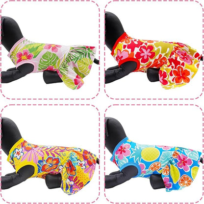 4PCS Hawaiian Dog Dresses for XXL Large Dogs Girl Female Pink Yellow Red Blue Skirts Summer Sundress Pineapple Flower Pattern Soft Lightweight for Holiday Party Beach XXL