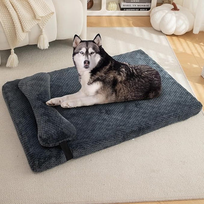 huraty Large Dog Bed Mat with Pillow, Egg Crate Foam Pet Bed Bolster Pillow for Support, Washable Dog Bed Mattress Suitable for Pets Up to 50 lbs, Charcoal 39.4x25.5x3 in