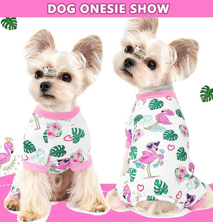 Summer Dog Pajamas Cute Dog Clothes for Chiahuahua Girl Puppy Pajamas Strenchy Doggie Onesie Pet Clothes with Four Legs Doggy Outfit Cat Onesie(Pink, Small)