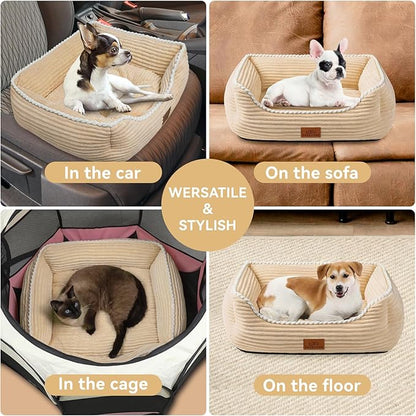 Zerbuger Rectangle Cat Dog Bed for Large Medium Small Pets Indoor Outdoor Machine Washable Sleeping Sofa Non-Slip Bottom Soft Puppy Bed Durable Orthopedic Calming Pet Cuddler (Small, Coffee)