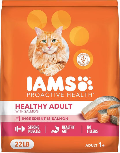 IAMS Proactive Health Dry Cat Food, Healthy Cat Food Dry Recipe for Adults, with Real Salmon, 22 lb. Bag