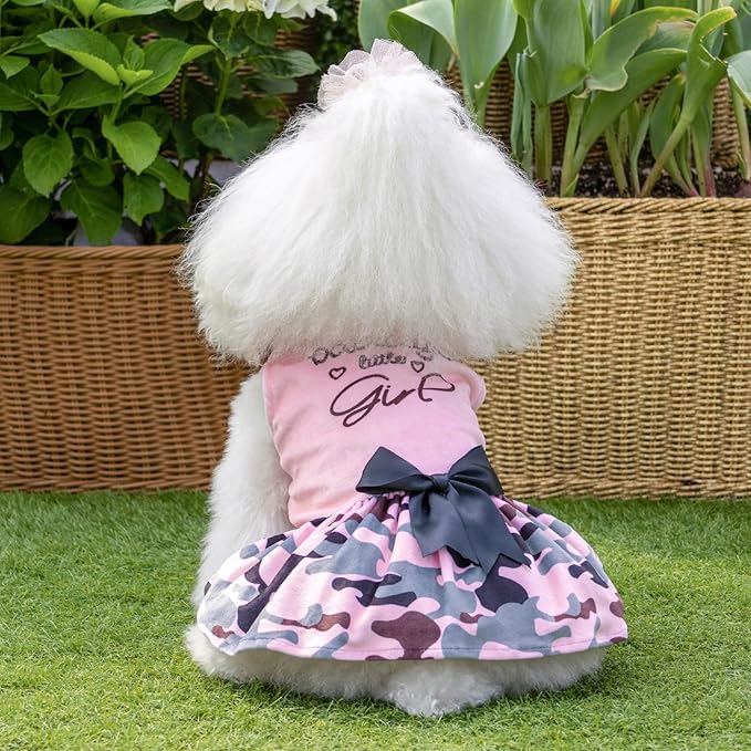 CuteBone Daddy's Little Girl Dog Dress for Small Dogs Pink Skirt Puppy Velvet Dresses Dog Clothes CVA21XXS-D