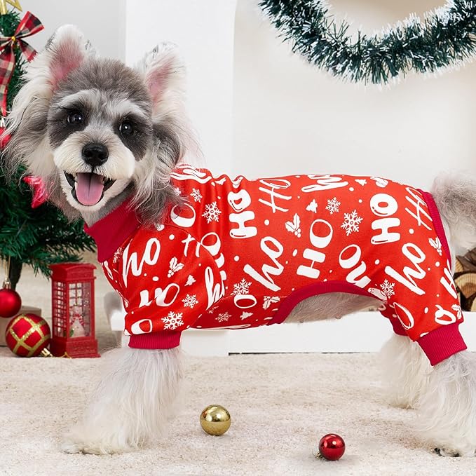 XPUDAC 4 Pack Christmas Dog Pajamas Comfy Dog Clothes for Small Medium Dogs Girl Boy Holiday Pet Outfit Puppy Onesie Cat Pjs Jammies, M
