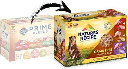 Nature's Recipe Grain Free Wet Dog Food Variety Pack, Chicken Recipes with Beef, Turkey & Lamb in Savory Broth, 2.75 oz. Cups (Pack of 48)