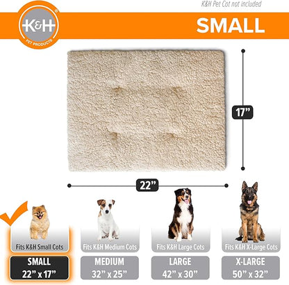 K&H Pet Products Dog Cot Pad (Cot Sold Separately), Pillow-Top Comfort Bed for K&H Small Elevated Dog Beds, Soft & Fluffy, Secure Fit Straps, Machine Washable, Portable - Small 22 X 17in Tan Fleece