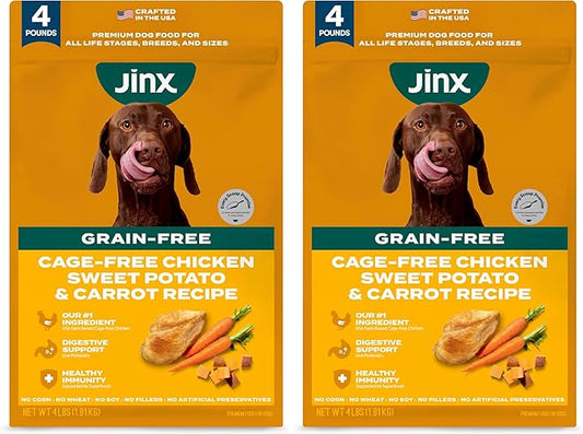 Jinx Premium Grain-Free Dry Dog Food, for All Lifestages - Real Chicken, Sweet Potato & Carrot Kibble with Superfoods for Immune Support & Probiotics for Digestive Support - No Fillers - 4lb