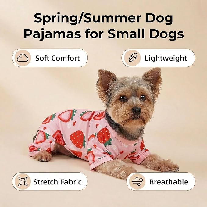 Dog Pajamas Spring Summer Dog Clothes for Small Medium Dogs Strawberry Print Girl Boy Cute Soft Puppy Pjs Clothes Doggie Onesies Cat Pet Jammies Outfit(Strawberry,M)