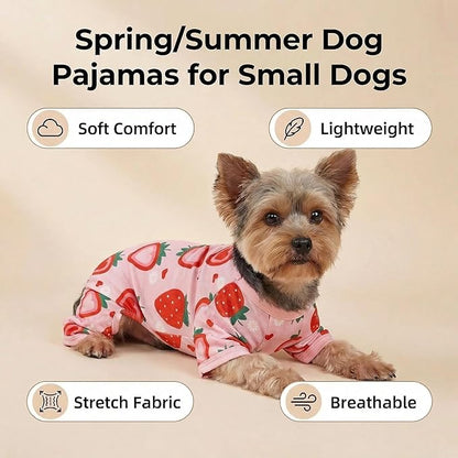 Dog Pajamas Spring Summer Dog Clothes for Small Medium Dogs Strawberry Print Girl Boy Cute Soft Puppy Pjs Clothes Doggie Onesies Cat Pet Jammies Outfit(Strawberry,XXL)