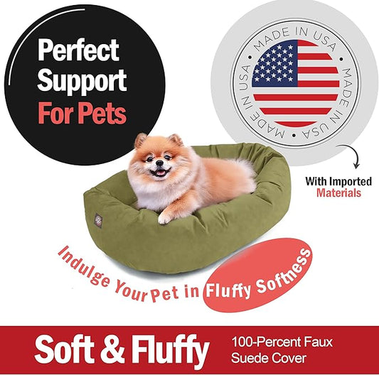 Majestic Pet 24 Inch Suede Calming Dog Bed Washable – Cozy Soft Round Dog Bed with Spine Support for Dogs to Rest Their Head - Fluffy Donut Dog Bed 24x19x7 (Inch) - Round Pet Bed Small – Sage (2025)