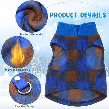 Reginary 10 Pack X-Large Dog Sweaters Fleece Pet Dog Clothes with Leash Ring Soft Warm Winter Puppy Plaid Shirt(Bright)