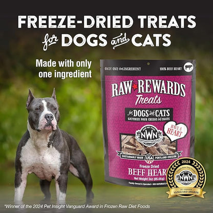 Northwest Naturals Raw Rewards Freeze-Dried Beef Heart Treats for Dogs and Cats - Bite Sized Pieces - Grain Free - 1 Ingredient - Healthy - Human Grade - All Natural - USA Made - 3 Oz