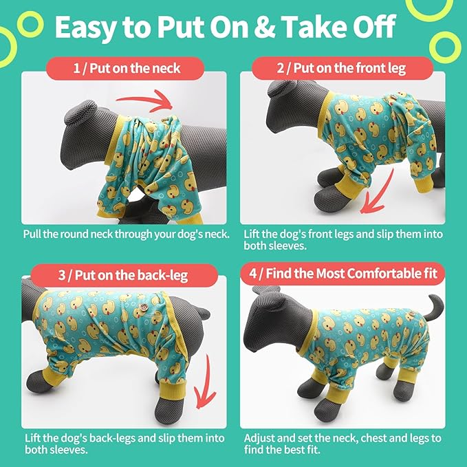 KYEESE Dog Pajamas Stretchy Pet Jammies Coat Comfy Pet Onesie Costume Velvet Dog Pajamas Small Sized Dogs Soft Dogs Clothes Pjs with Yellow Ducks Pattern, Large