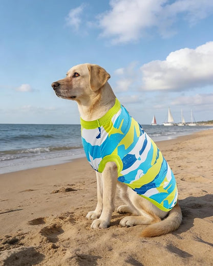 PET SHOW 4 Pack Summer Dog Shirts for Large Dogs Boy UPF 50+ UV Sun Protection Cooling Clothes Tank Top Shark Dog T-Shirts Pet Holiday Party Sleeveless Vest Blue(XX-Large)