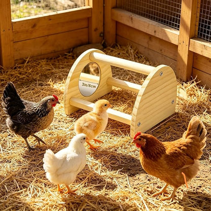 Pine Chicken Perch with Mirror, Strong Chick Jungle Gym Roosting Bar, Chicken Toys for Coop and Brooder, Training Perch Toys for Large Bird, Parrot, Macaw, Hens (Small)