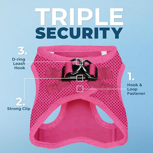 Best Pet Supplies Voyager Step-in Air All Weather Mesh Harness and Reflective Dog 5ft Leash Combo with Neoprene Handle, for Small, Medium and Large Breed Puppies - Set (Fuchsia), X-Large