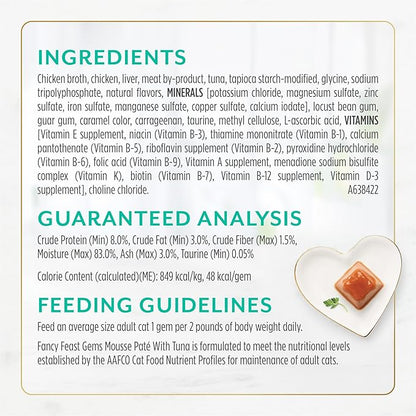 Fancy Feast Gems Pate Cat Food Mousse with Tuna and a Halo of Savory Gravy Cat Food - 4 oz. Boxes,(Pack of 16)