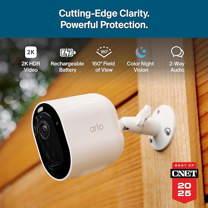 Arlo Pro Security Camera 2K HDR (6th Gen, 2025 Release) Wireless Outdoor Camera, 4 Cam with 6-Month Secure Plus Subscription