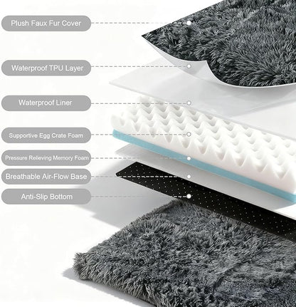 XL Orthopedic Dog Bed for Large Dogs, Dual-Layer Memory & Egg-Crate Foam, Washable Warm Winter Plush Cover, Waterproof Liner, Non-Slip Bottom, Crate/Kennel Pad, 44 x 32 Inch, Dark Gray