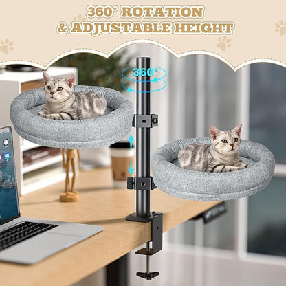 Cuipingoo Cat Bed - with 360 Rotation & Adjustable Height - Soft & Comfortable - Indoor Cats Up to 40 lbs (Grey)