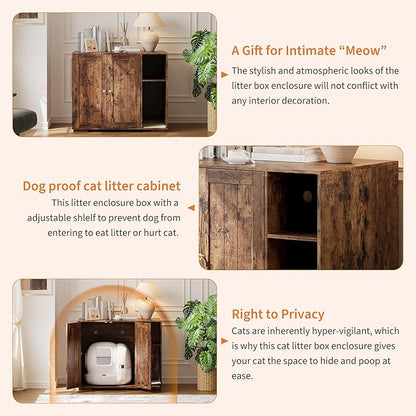 Garvee Dog-Proof Large Cat Litter Box Enclosure with Scratch Pad, Large Automatic Litter Box Furniture for Placing Self-Cleaning Litter Box,Litter Cabinet with Outlet,Space for Cat Stuffs