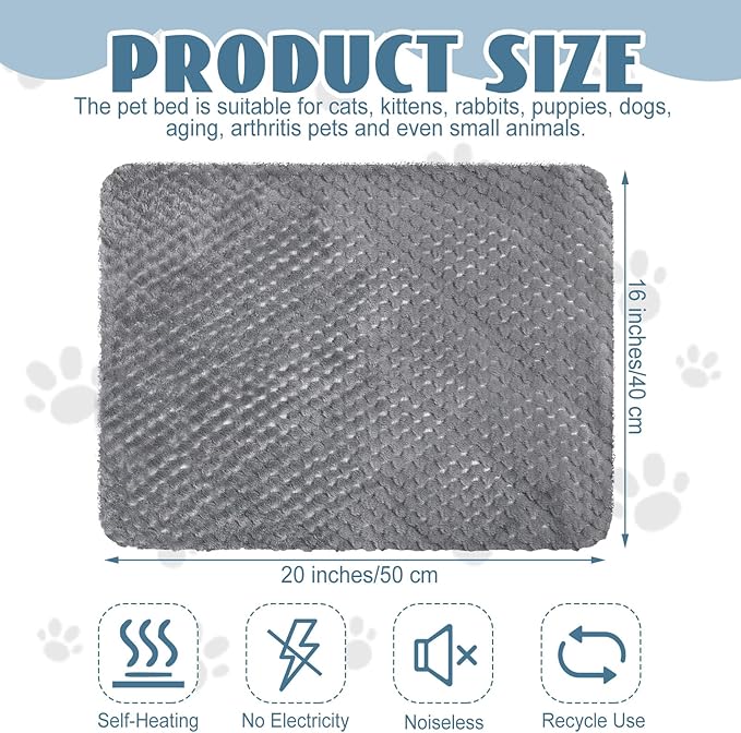 Drydiet 4 Pcs Self Heating Cat Pad Self Warming Cat Bed Dog Heating Pad Washable Thermal Pet Mat for Indoor Outdoor Pet 16 x 20 Inch Removable Non Slip(Gray)
