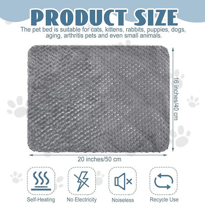 Drydiet 4 Pcs Self Heating Cat Pad Self Warming Cat Bed Dog Heating Pad Washable Thermal Pet Mat for Indoor Outdoor Pet 16 x 20 Inch Removable Non Slip(Gray)