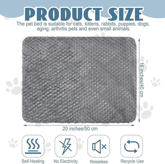 Drydiet 4 Pcs Self Heating Cat Pad Self Warming Cat Bed Dog Heating Pad Washable Thermal Pet Mat for Indoor Outdoor Pet 16 x 20 Inch Removable Non Slip(Gray)