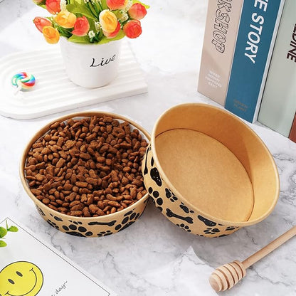 Whaline 50Pcs Disposable Feeding Bowls Cute Kraft Paper Dog Bowls Small Dog Dish 16 Ounces 2 Cup Pet Food Bowls Serving Food Tray for Puppy Cat Travel Wet Dry Food Water