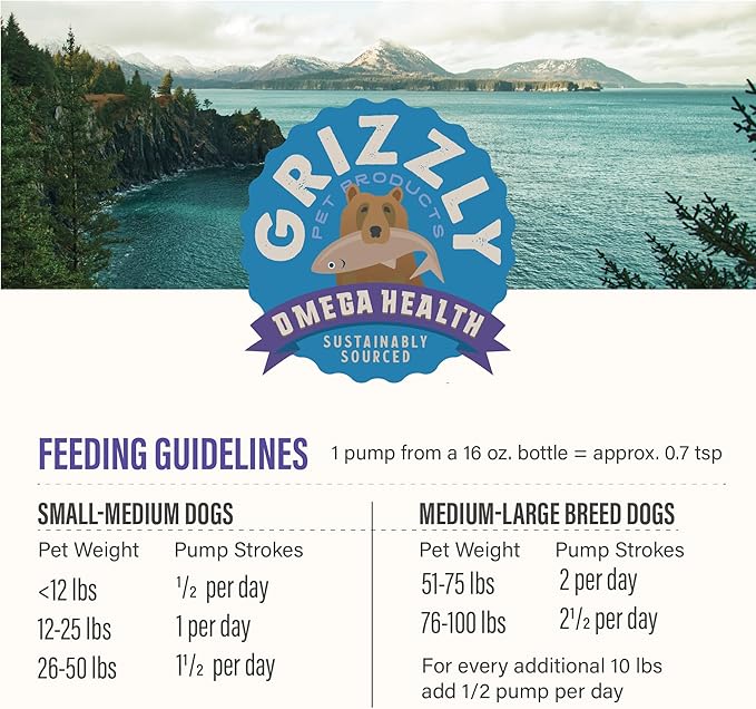 Grizzly Pet Products Omega Health Liquid Omega-3 Supplement for Dogs and Cats, 16 Ounce Bottle