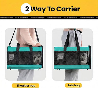 Conlun Dog Carrier Soft Sided, Large Cat Carrier with Inner Safety Leash, Pet Transport Carrier for Large Cats and Medium Dogs up to 20 Lbs, Collapsible Travel Puppy Carrier Bag -Turquoise L
