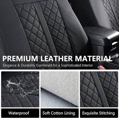 Truckiipa Tacoma Leather Car Seat Covers Full Set Truck Seat Covers Cushion Fit for 2016-2023 Toyota Tacoma Double Crew Cab, Full Set, Black