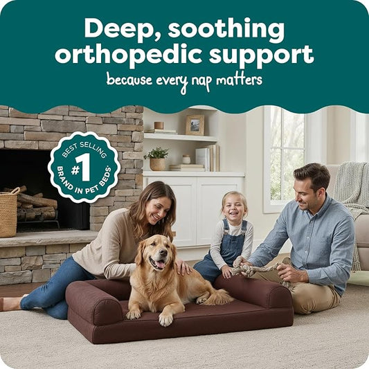 FurHaven Classic Sofa Orthopedic Dog Bed for Large Dogs With Orthopedic Egg Crate with a Solid Orthopedic Foam Base for Joint Support, Removable Washable Cover, Jumbo XL, Quilted Sofa, Coffee