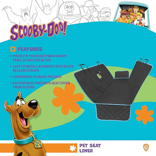 BDK Scooby Doo Dog Car Seat Cover for Back Seat – Hammock Dog Seat Protector with Storage Pocket, Heavy Duty Rear Bench with Non-Slip Stitching, Interior Covers for Auto Truck Van SUV
