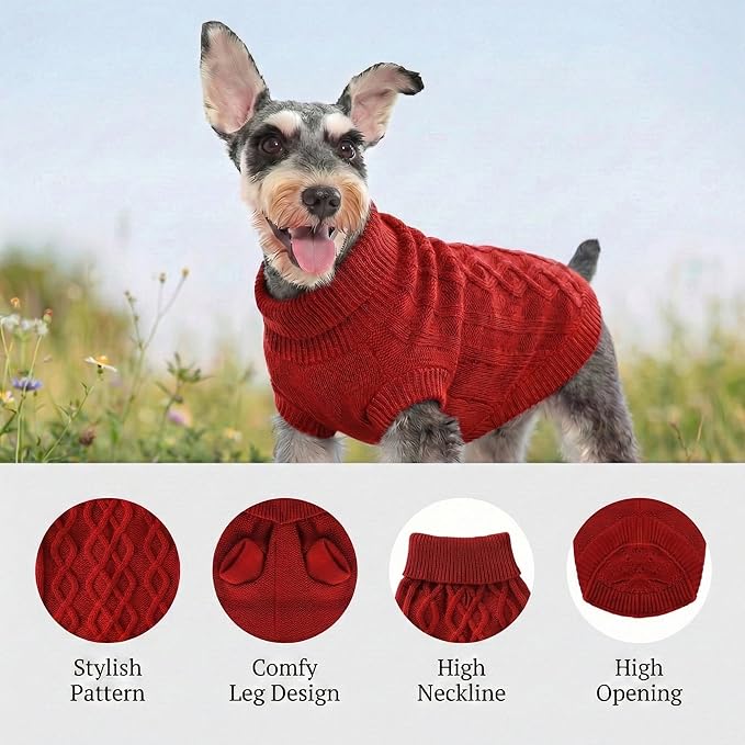 Small Dog Sweater, Soft Breathable Knit Pet Clothes for Spring Transition, Lightweight Puppy Outfit for Chihuahua, Yorkie, Pug; Stylish Red Doggy Apparel for Morning Walks (Red, M)