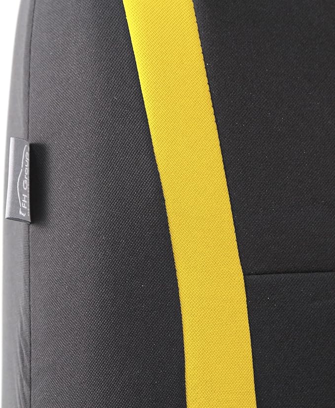 FH Group Car Seat Covers Rear Set Cloth - Car Seat Covers with Removable Headrest,Universal Fit,Automotive SeatCovers,Washable Car SeatCover for SUV,Sedan,Van Yellow