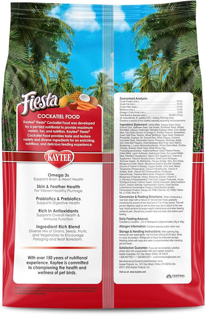 Kaytee Fiesta Cockatiel Food, Nutritious and Fun Blend, Supports Skin, Feather, Digestion, Brain and Heart Health, 2.5 pounds