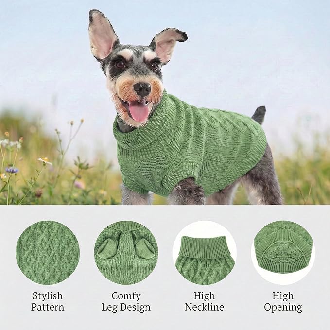 Dog Pullover Sweater, Cold Weather Cable Knitwear, Warm Clothes for Chihuahua, Bulldog, Dachshund, Pug, Yorkie,Dog Outfits for Small Dogs Medium Dogs (Green XS)…
