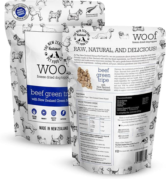 The New Zealand Natural Pet Food Co. WOOF Freeze Dried Dog Topper – Beef Green Tripe, High Protein, Digestive Support, Topper or Treat – 6.3 oz