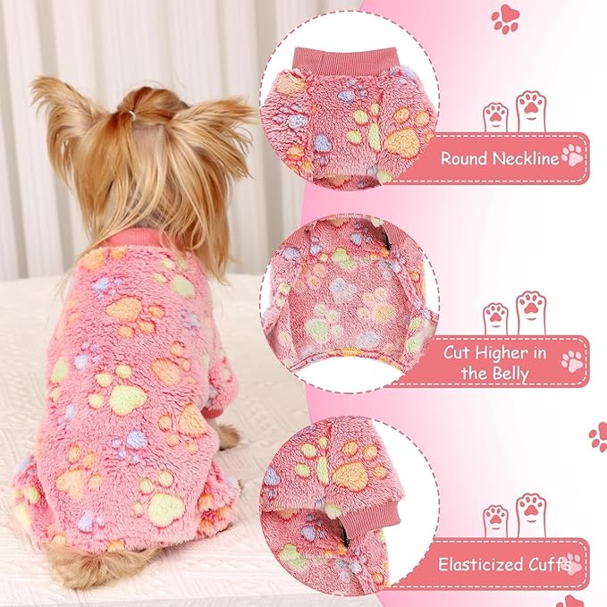 YIKEYO Dog Sweaters Pajamas for Small Dogs, Dog Pajamas Winter Girl and Boy,Puppy 4 Legged Clothes Chihuahua Yorkie Teacup Jumpsuit Cute Feet Print(Rose, XXS)