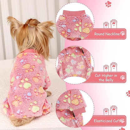 YIKEYO Dog Sweaters Pajamas for Small Dogs, Dog Pajamas Winter Girl and Boy,Puppy 4 Legged Clothes Chihuahua Yorkie Teacup Jumpsuit Cute Feet Print(Rose, XS)