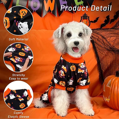 XPUDAC Dog Halloween Pajamas for Small Medium Dogs Pumpkin Costume Soft Puppy Clothes Pet Outfit Doggy Jumpsuits, 2X-Large