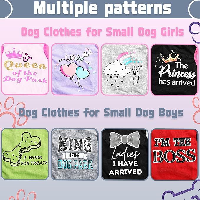 4 Pieces Dog Clothes for Small Dogs Boy Summer Puppy Clothes for Chihuahua Yorkie Soft Cute Pattern Dog Shirt Pet Cat Clothing Pink Rose Red Green XXS~M (Small)