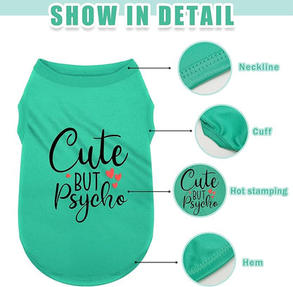 Expressive Polyester Dog Shirt Clothes: Ultra-Soft, Lightweight Puppy Shirt for Small & Medium Dogs – Features Playful 'Cute but Psycho' Slogan Print, Blue L
