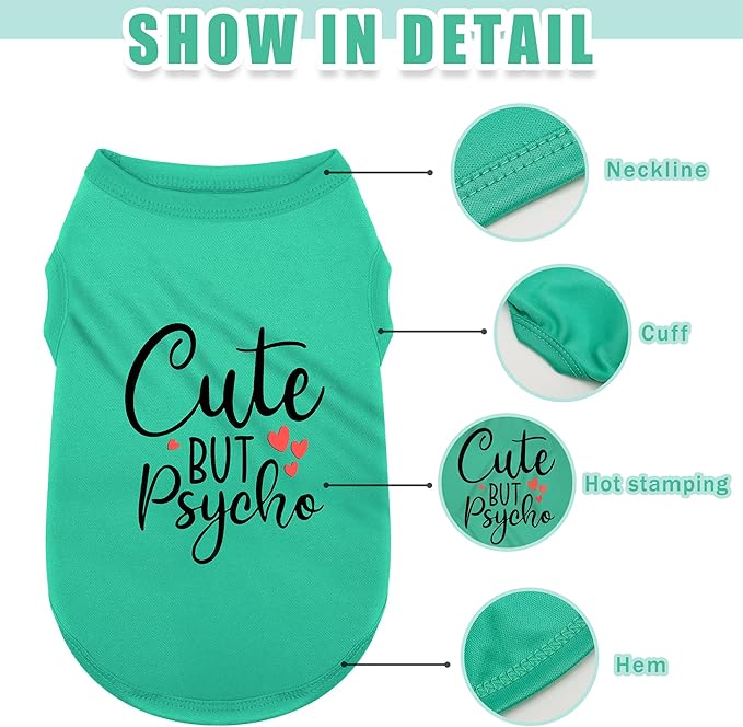 Expressive Polyester Dog Shirt Vest: Soft and Lightweight Puppy Shirt for Small and Medium Dogs, Featuring the Playful 'Cute but Psycho' Slogan Print Shirts Tank Top Purple XL