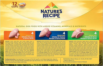 Nature's Recipe Grain Free ChickenRecipe, Chicken & VenisonRecipe and Chicken & Duck Recipe in Savory Broth Variety Pack Wet Dog Food, 2.75 oz. Cups,(Pack of 48)
