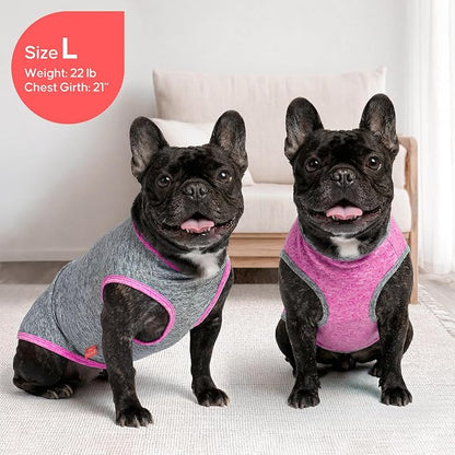 KYEESE 2Pack Dog Shirt, Lightweight Sun Protection Sleeveless Dog T Shirts for Small Dogs Girl, Breathable Pet Reflective Tank Top Summer Dogs Clothes for Outdoor Walking, Grey+Hotpink, M